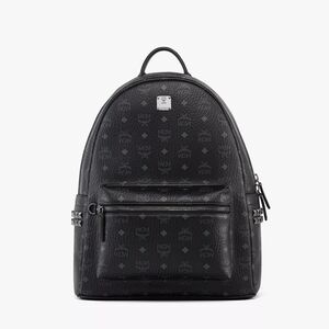 MCM Stark Studded Black Visetos Canvas Leather Backpack, Medium NWOT
